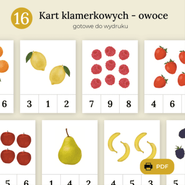 🍎 Owoce - policz i zaznacz - Edukacyjne karty klamerkowe Montessori - obrazek 1