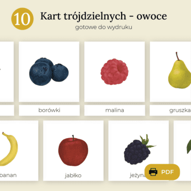 🍎 Owoce - Edukacyjne karty trójdzielne Montessori - obrazek 1
