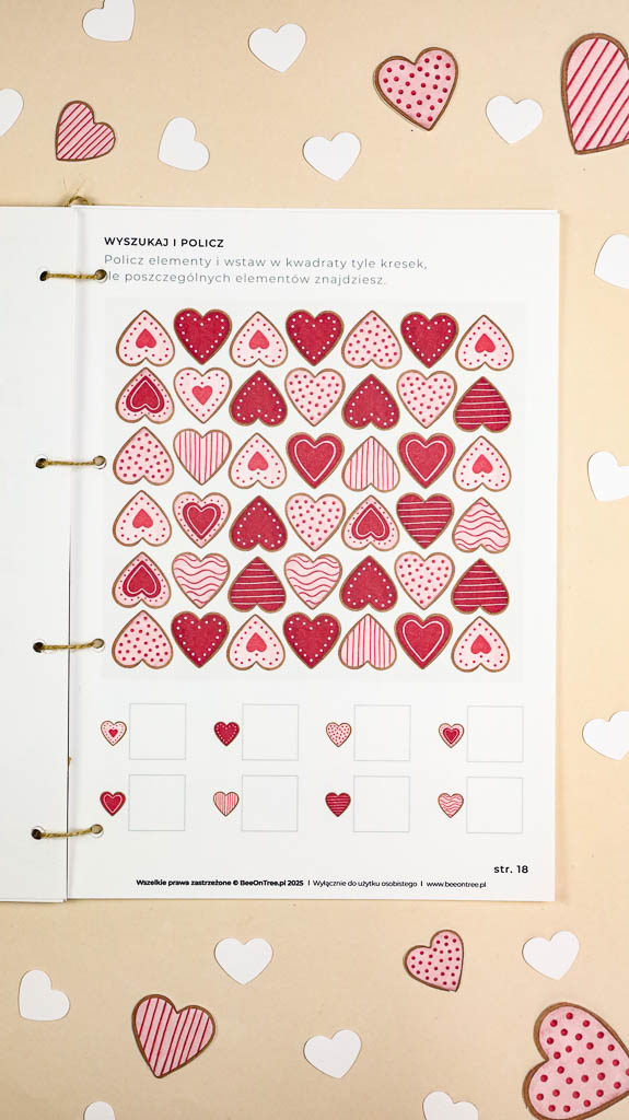 Walentynki Zestaw aktywnosci montessori do druku pdf printablekarty klamerkowe liczenie cyfry grafomotoryka matematyka wdziecznosc ebook 11