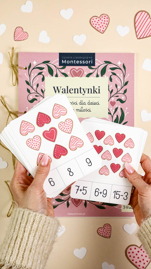 Walentynki Zestaw aktywnosci montessori do druku pdf printablekarty klamerkowe liczenie cyfry grafomotoryka matematyka wdziecznosc ebook 38