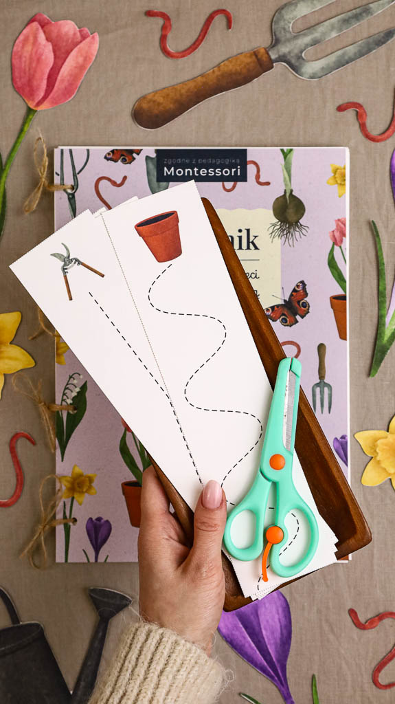 Ogrodnik Zestaw aktywnosci montessori do druku pdf printablekarty klamerkowe liczenie cyfry grafomotoryka matematyka ogrod lopatka tulipan ebook 12