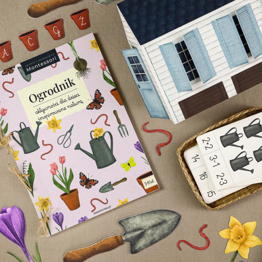 Ogrodnik Zestaw aktywnosci montessori do druku pdf printablekarty klamerkowe liczenie cyfry grafomotoryka matematyka ogrod lopatka tulipan ebook 84