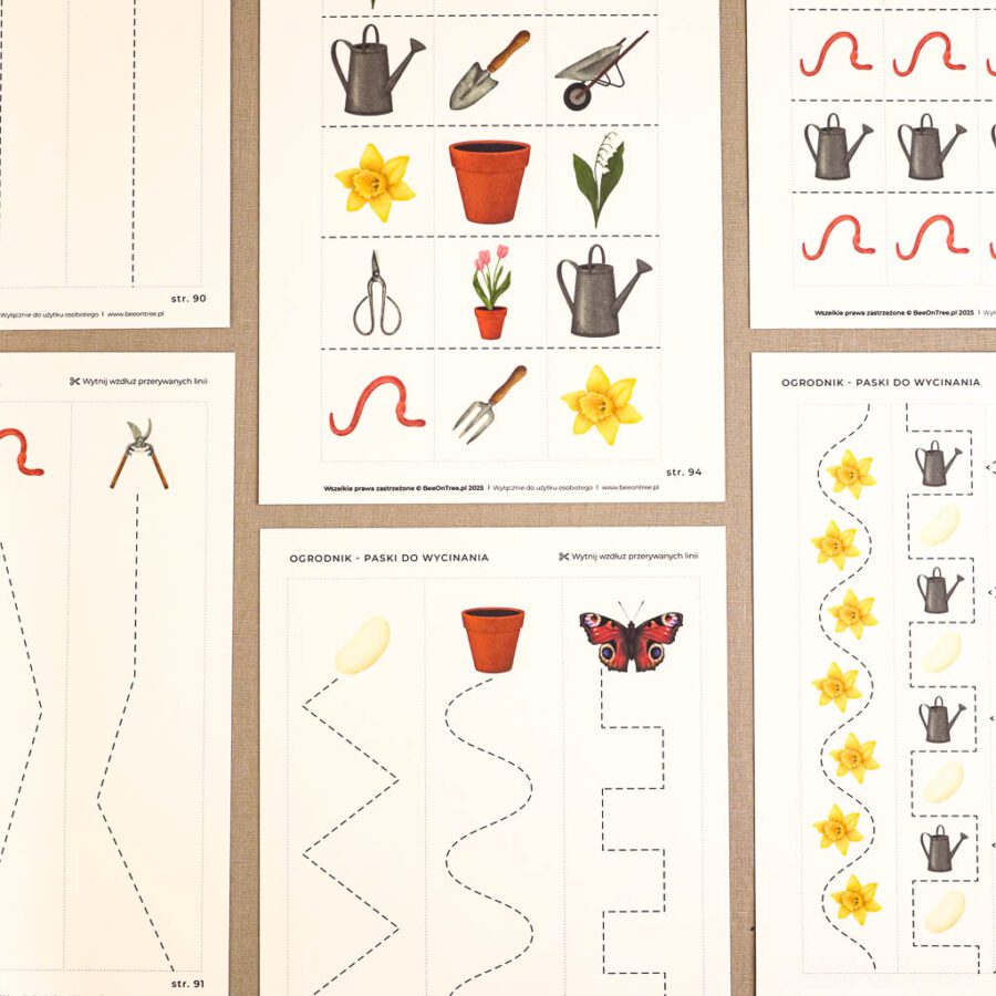 Ogrodnik Zestaw aktywnosci montessori do druku pdf printablekarty klamerkowe liczenie cyfry grafomotoryka matematyka ogrod lopatka tulipan ebook 54