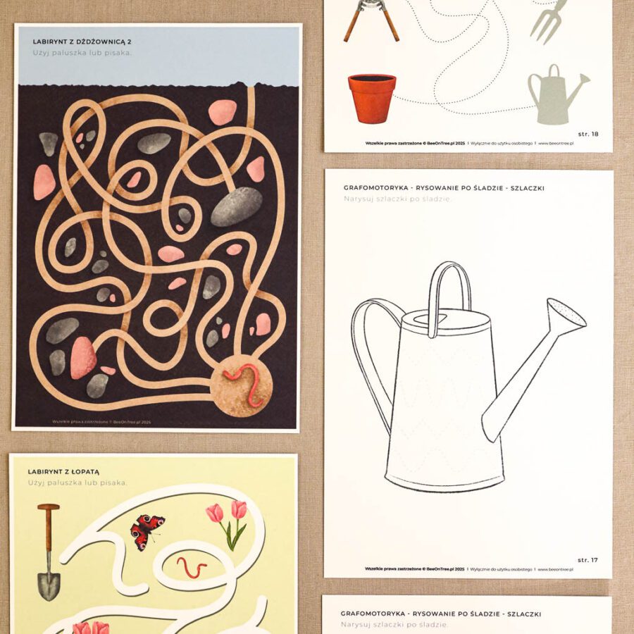 Ogrodnik Zestaw aktywnosci montessori do druku pdf printablekarty klamerkowe liczenie cyfry grafomotoryka matematyka ogrod lopatka tulipan ebook 58