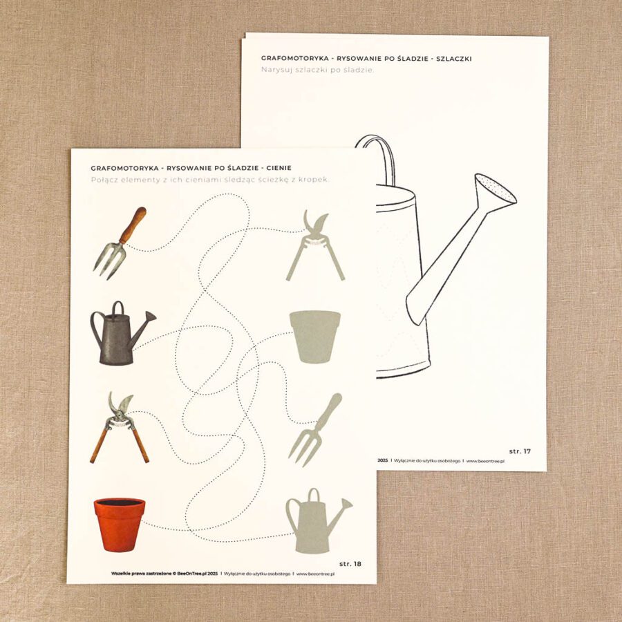 Ogrodnik Zestaw aktywnosci montessori do druku pdf printablekarty klamerkowe liczenie cyfry grafomotoryka matematyka ogrod lopatka tulipan ebook 59