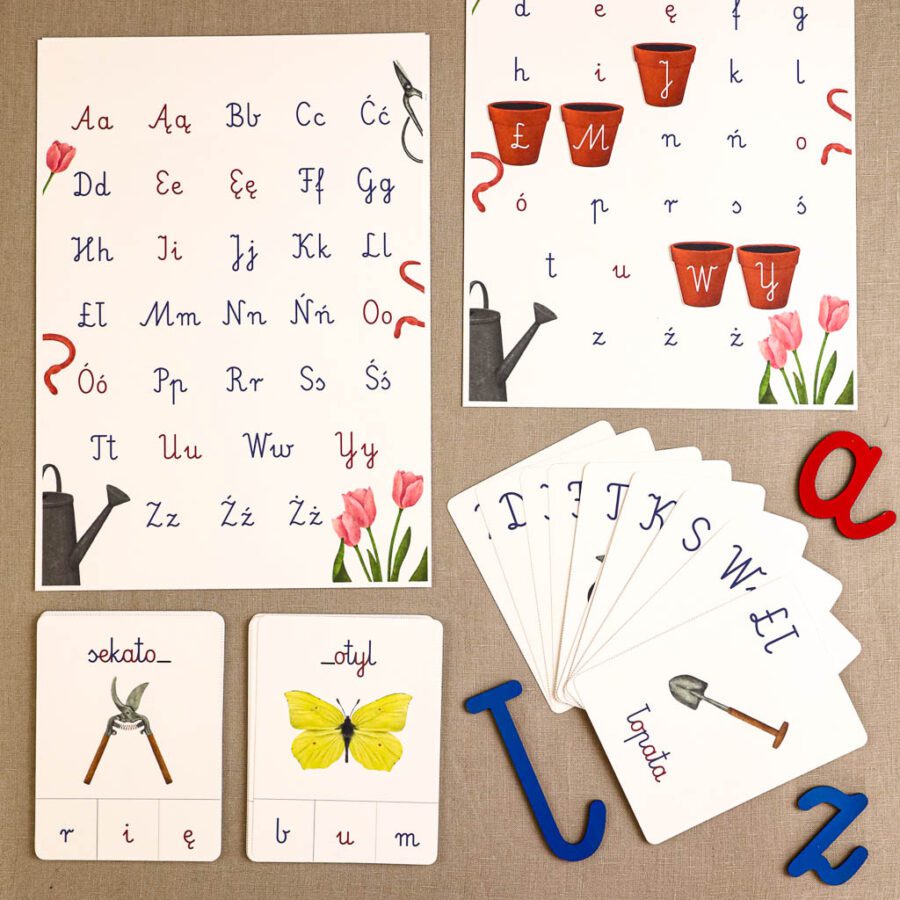 Ogrodnik Zestaw aktywnosci montessori do druku pdf printablekarty klamerkowe liczenie cyfry grafomotoryka matematyka ogrod lopatka tulipan ebook 66