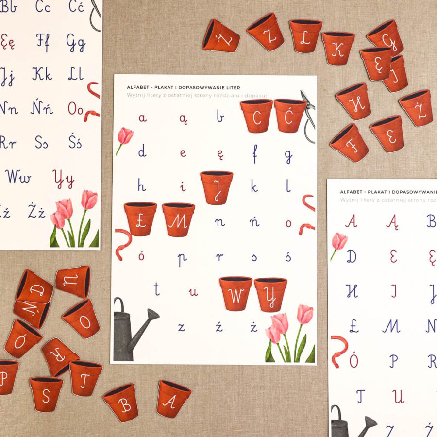 Ogrodnik Zestaw aktywnosci montessori do druku pdf printablekarty klamerkowe liczenie cyfry grafomotoryka matematyka ogrod lopatka tulipan ebook 67