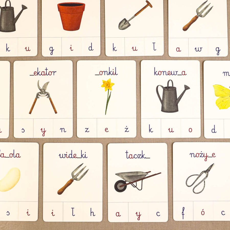 Ogrodnik Zestaw aktywnosci montessori do druku pdf printablekarty klamerkowe liczenie cyfry grafomotoryka matematyka ogrod lopatka tulipan ebook 72