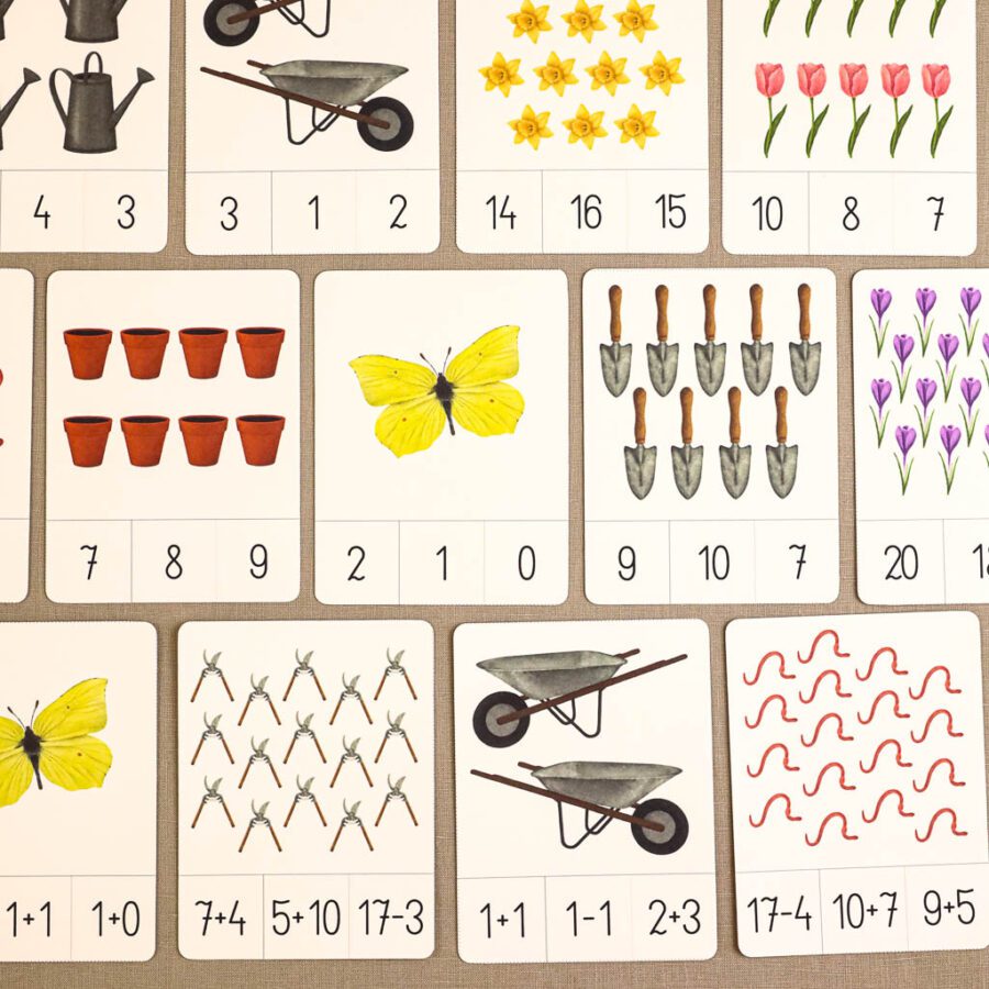 Ogrodnik Zestaw aktywnosci montessori do druku pdf printablekarty klamerkowe liczenie cyfry grafomotoryka matematyka ogrod lopatka tulipan ebook 73