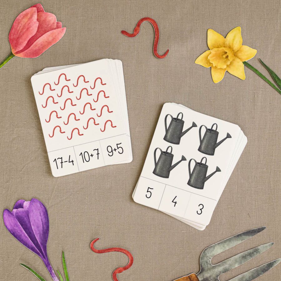 Ogrodnik Zestaw aktywnosci montessori do druku pdf printablekarty klamerkowe liczenie cyfry grafomotoryka matematyka ogrod lopatka tulipan ebook 76