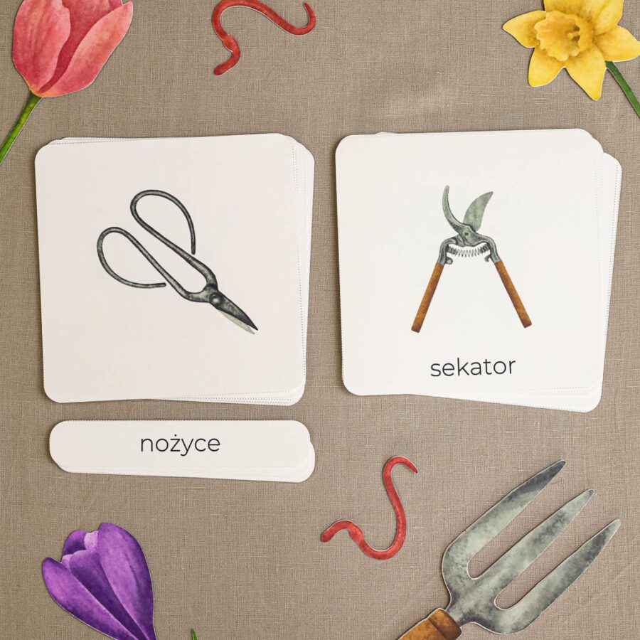 Ogrodnik Zestaw aktywnosci montessori do druku pdf printablekarty klamerkowe liczenie cyfry grafomotoryka matematyka ogrod lopatka tulipan ebook 78