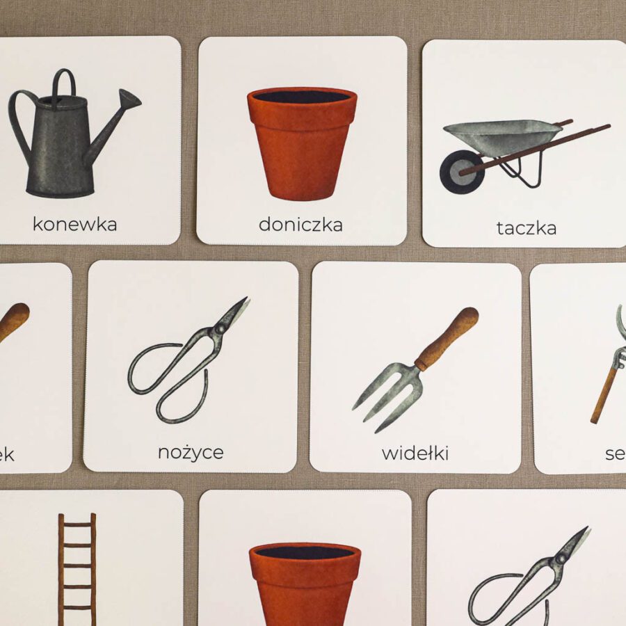 Ogrodnik Zestaw aktywnosci montessori do druku pdf printablekarty klamerkowe liczenie cyfry grafomotoryka matematyka ogrod lopatka tulipan ebook 80