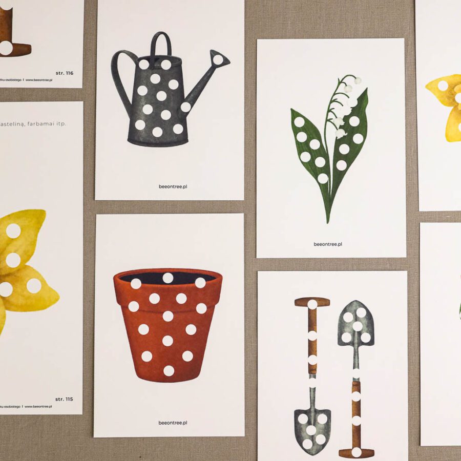 Ogrodnik Zestaw aktywnosci montessori do druku pdf printablekarty klamerkowe liczenie cyfry grafomotoryka matematyka ogrod lopatka tulipan ebook 82