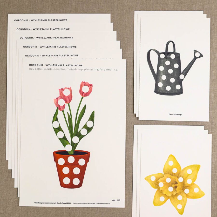 Ogrodnik Zestaw aktywnosci montessori do druku pdf printablekarty klamerkowe liczenie cyfry grafomotoryka matematyka ogrod lopatka tulipan ebook 83