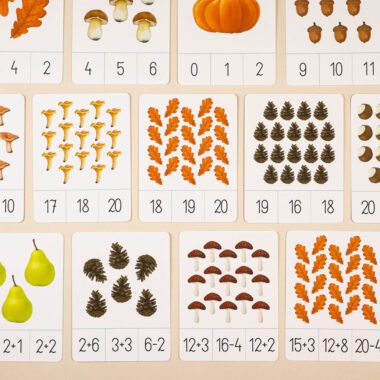 🍁 Jesień - policz i zaznacz - karty klamerkowe - liczenie i działania matematyczne