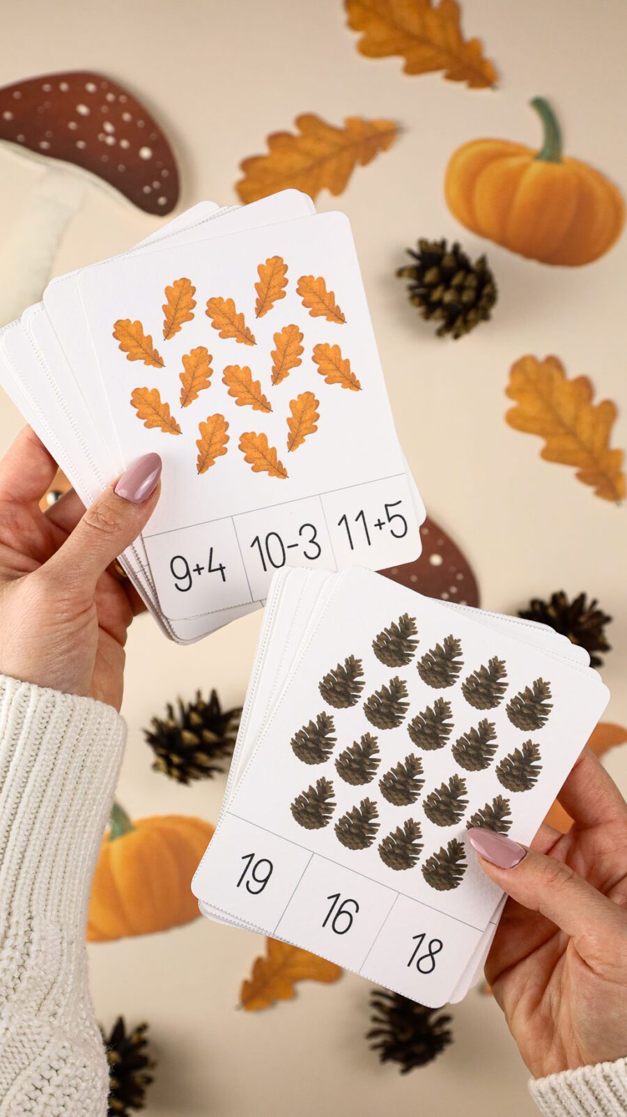 Jesien zeszyt cwiczen mega pakiet Karty edukacyjne trojdzielne klamerkowe dary skarby jesieni beeontree montessori 25