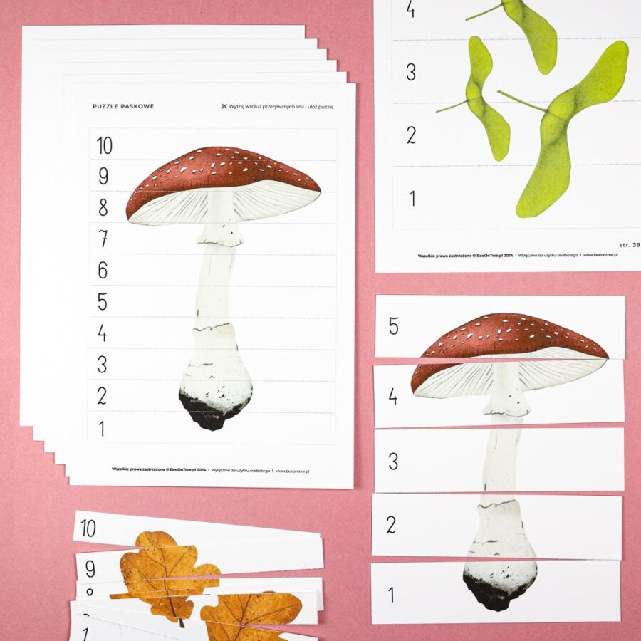 Jesien karty pracy wyklejanki wycinanki passki do wycinania domino puzzle montessori printable pdf 35