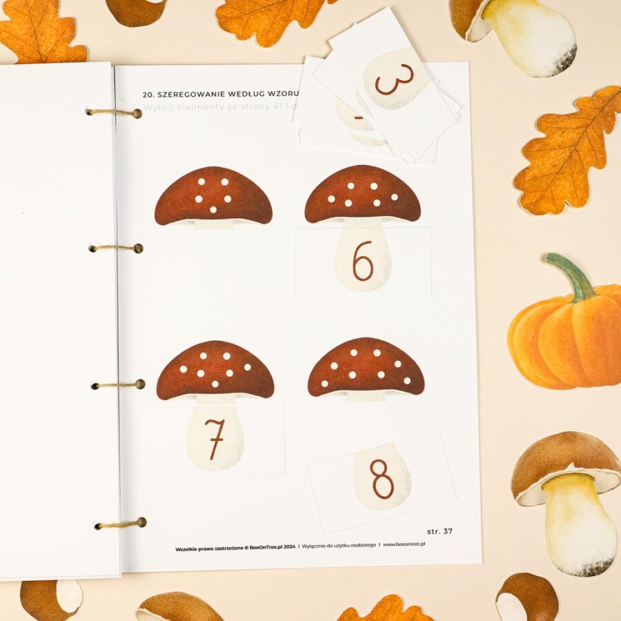 Jesien karty pracy wyklejanki wycinanki passki do wycinania domino puzzle montessori printable pdf 60