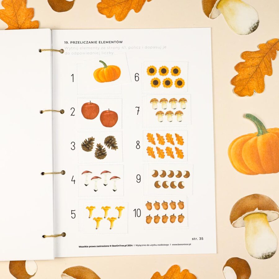 Jesien karty pracy wyklejanki wycinanki passki do wycinania domino puzzle montessori printable pdf 61