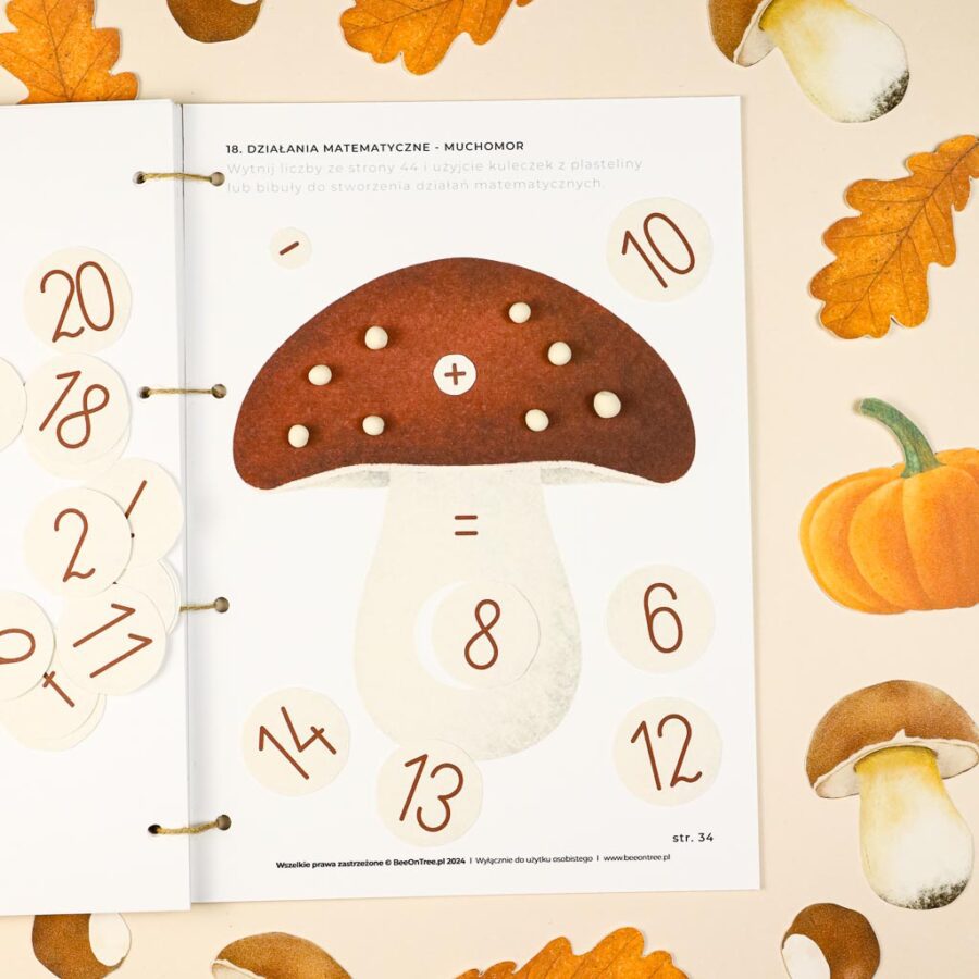 Jesien karty pracy wyklejanki wycinanki passki do wycinania domino puzzle montessori printable pdf 62