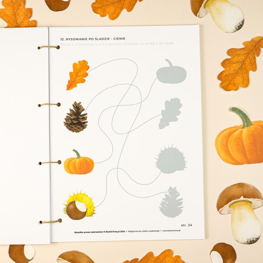 Jesien karty pracy wyklejanki wycinanki passki do wycinania domino puzzle montessori printable pdf 66