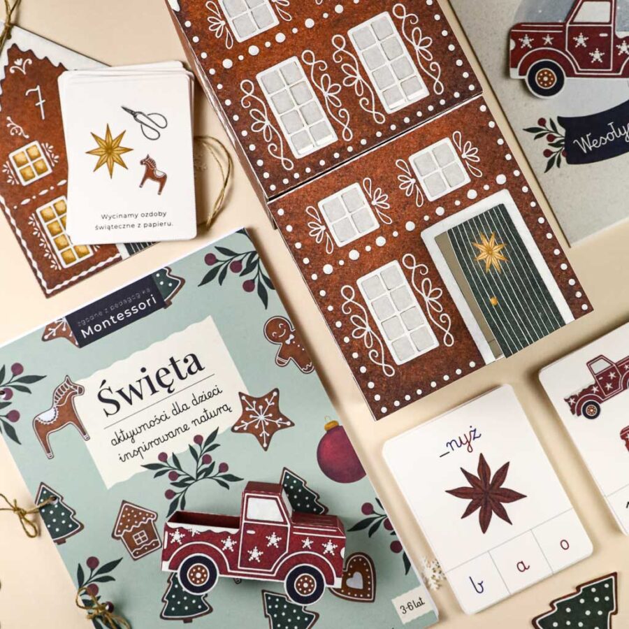 Swieta swieta Montessori Printable PDF Materialy do druku Karty trojdzielne klamerkowe alfabet 3D miasto pierniczkowe domek makieta kalendarz adwentowy beeontree.pl Tulalas 20