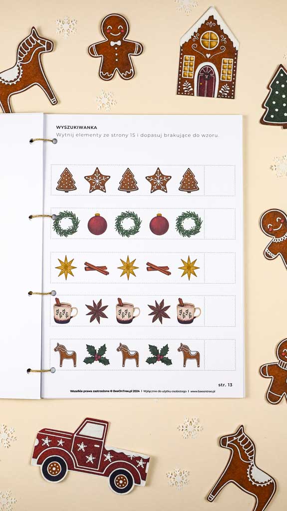 Swieta swieta Montessori Printable PDF Materialy do druku Karty trojdzielne klamerkowe alfabet 3D miasto pierniczkowe domek makieta kalendarz adwentowy beeontree.pl Tulalas 21