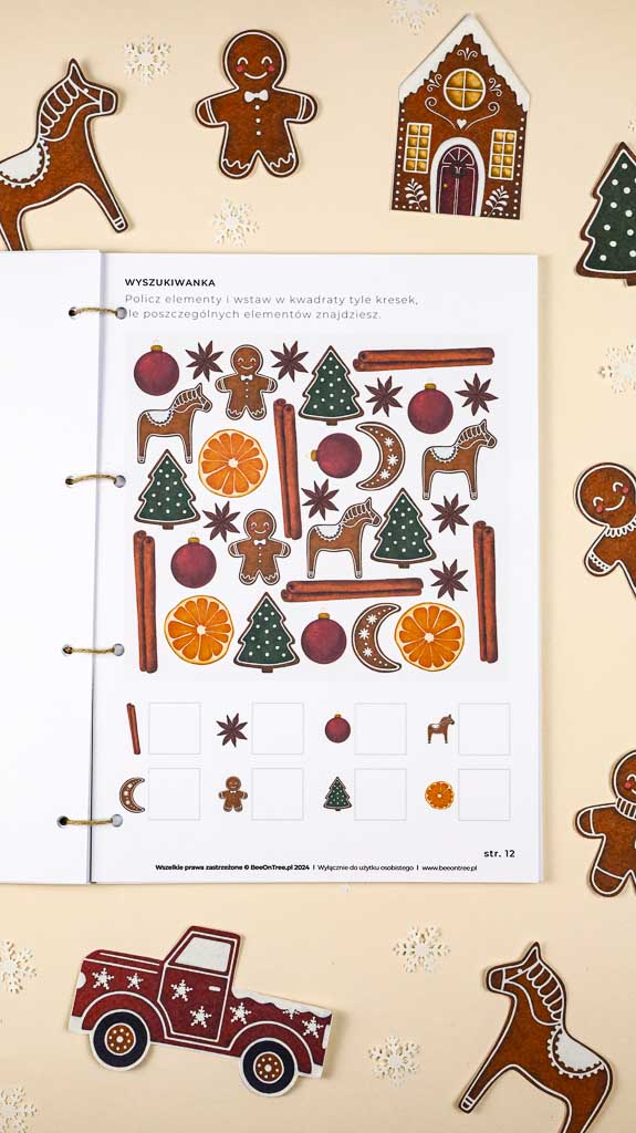 Swieta swieta Montessori Printable PDF Materialy do druku Karty trojdzielne klamerkowe alfabet 3D miasto pierniczkowe domek makieta kalendarz adwentowy beeontree.pl Tulalas 22