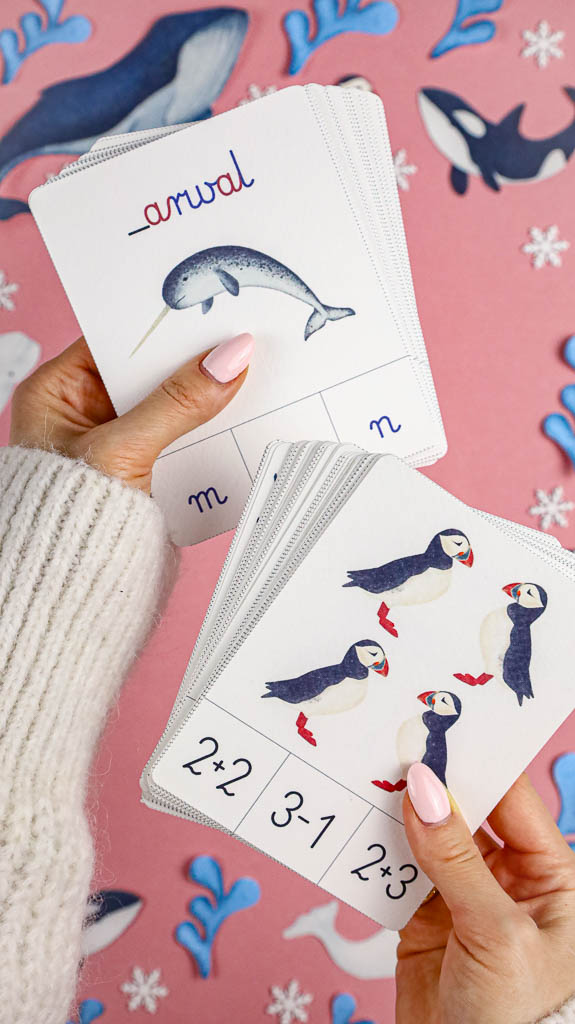 Arktyka Mega Pakiet karty klamerkowe trojdzielne countclip teatrzyk beluga orka ocean arktyczny montessori printables pdf 10