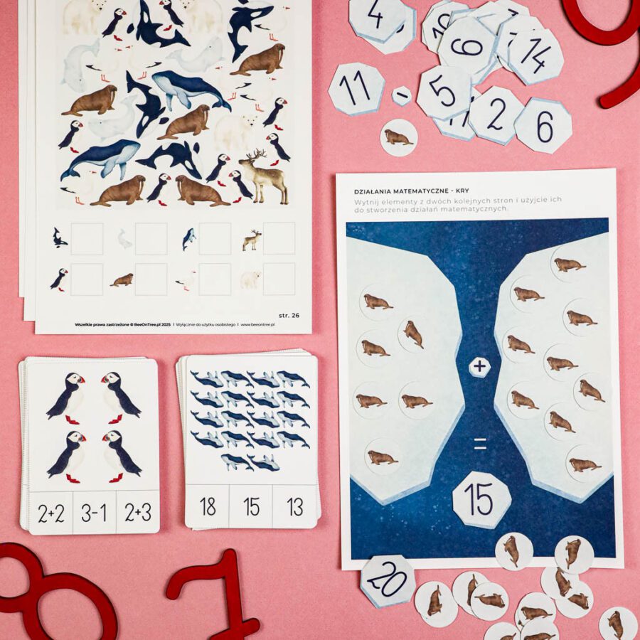 🐋 Arktyka - Zestaw Matematyka 4 Arktyka Mega Pakiet karty klamerkowe trojdzielne countclip teatrzyk beluga orka ocean arktyczny montessori printables pdf 113