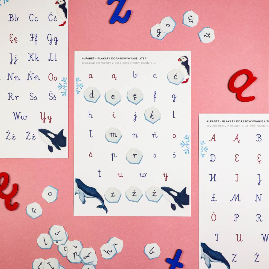🐋 Arktyka - Zestaw Nauka Liter 1 Arktyka Mega Pakiet karty klamerkowe trojdzielne countclip teatrzyk beluga orka ocean arktyczny montessori printables pdf 114