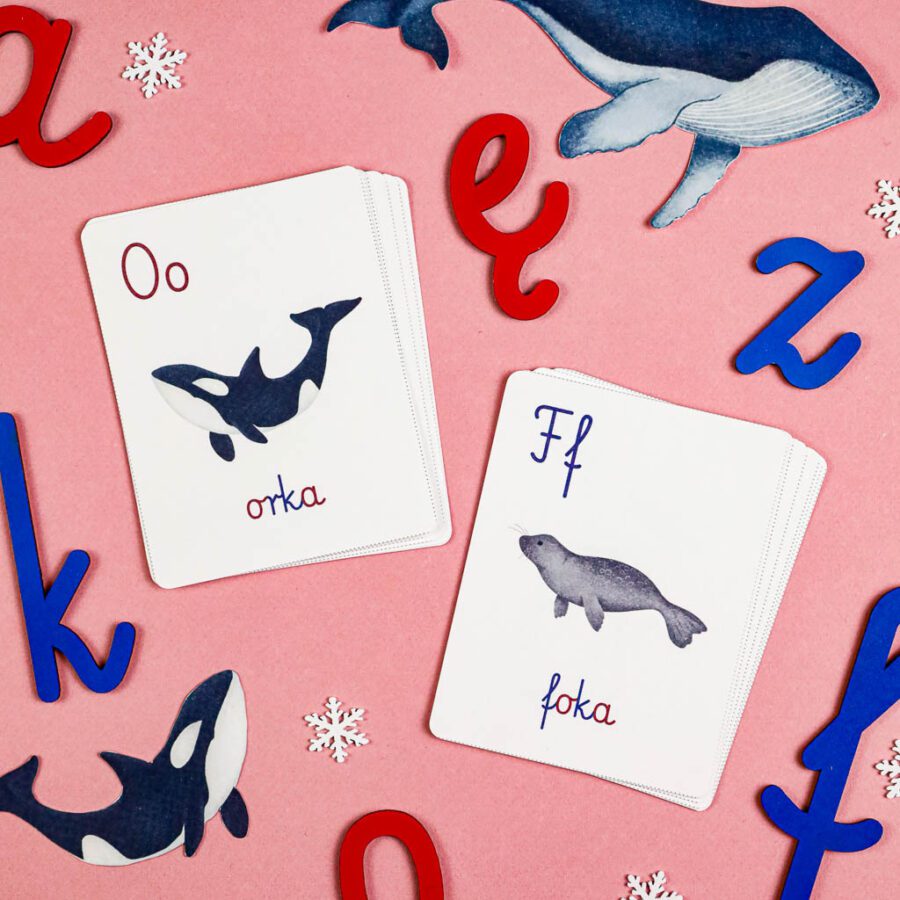 🐋 Arktyka - Zestaw Nauka Liter 4 Arktyka Mega Pakiet karty klamerkowe trojdzielne countclip teatrzyk beluga orka ocean arktyczny montessori printables pdf 120