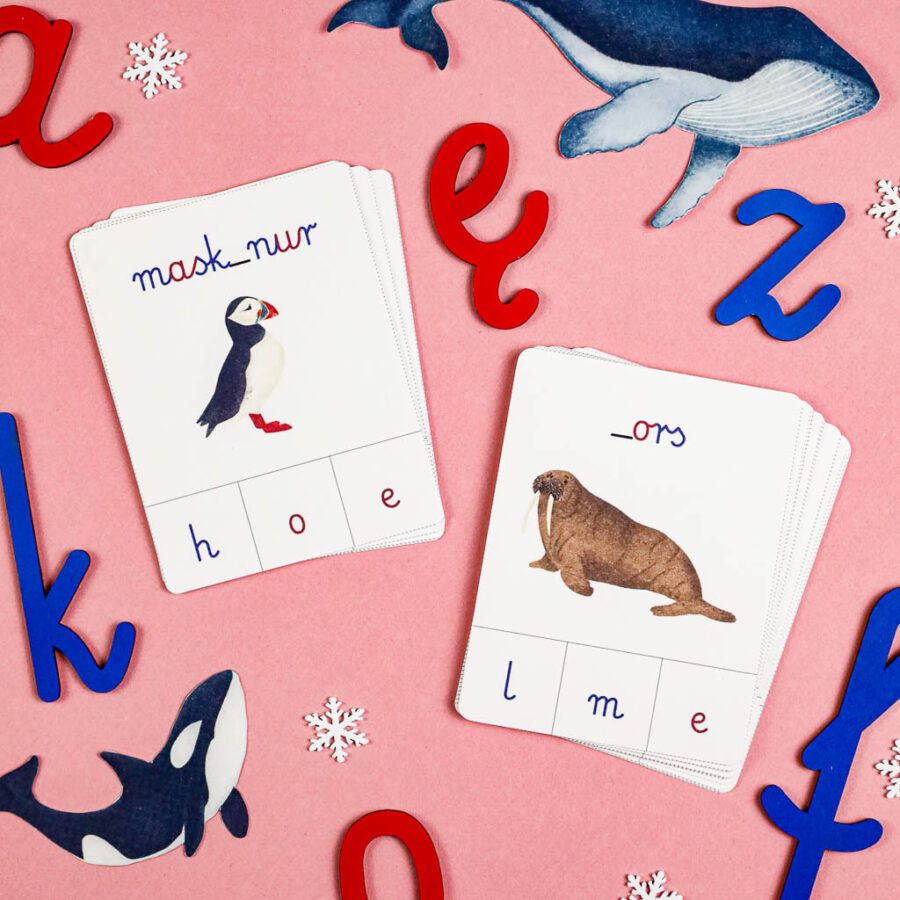 🐋 Arktyka - Zestaw Nauka Liter 2 Arktyka Mega Pakiet karty klamerkowe trojdzielne countclip teatrzyk beluga orka ocean arktyczny montessori printables pdf 121