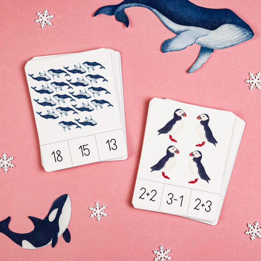 🐋 Arktyka - Zestaw Matematyka 2 Arktyka Mega Pakiet karty klamerkowe trojdzielne countclip teatrzyk beluga orka ocean arktyczny montessori printables pdf 123